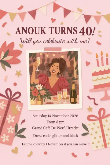 Flyer of the demo invitation Anouk turns 40