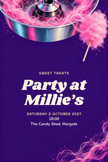 Kids' party invitation, Cotton candy atelier design