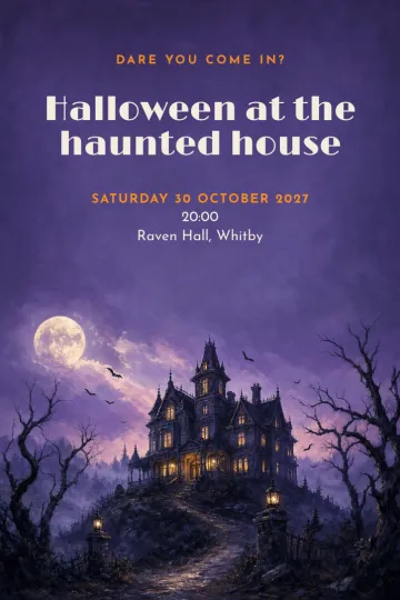Halloween invitation, Haunted mansion design