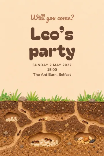 Kids' party invitation, Under the ground design